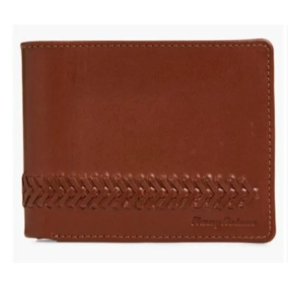 Tommy Bahama Mens Tan Leather Lace Details Bifold Wallet Gift Box New